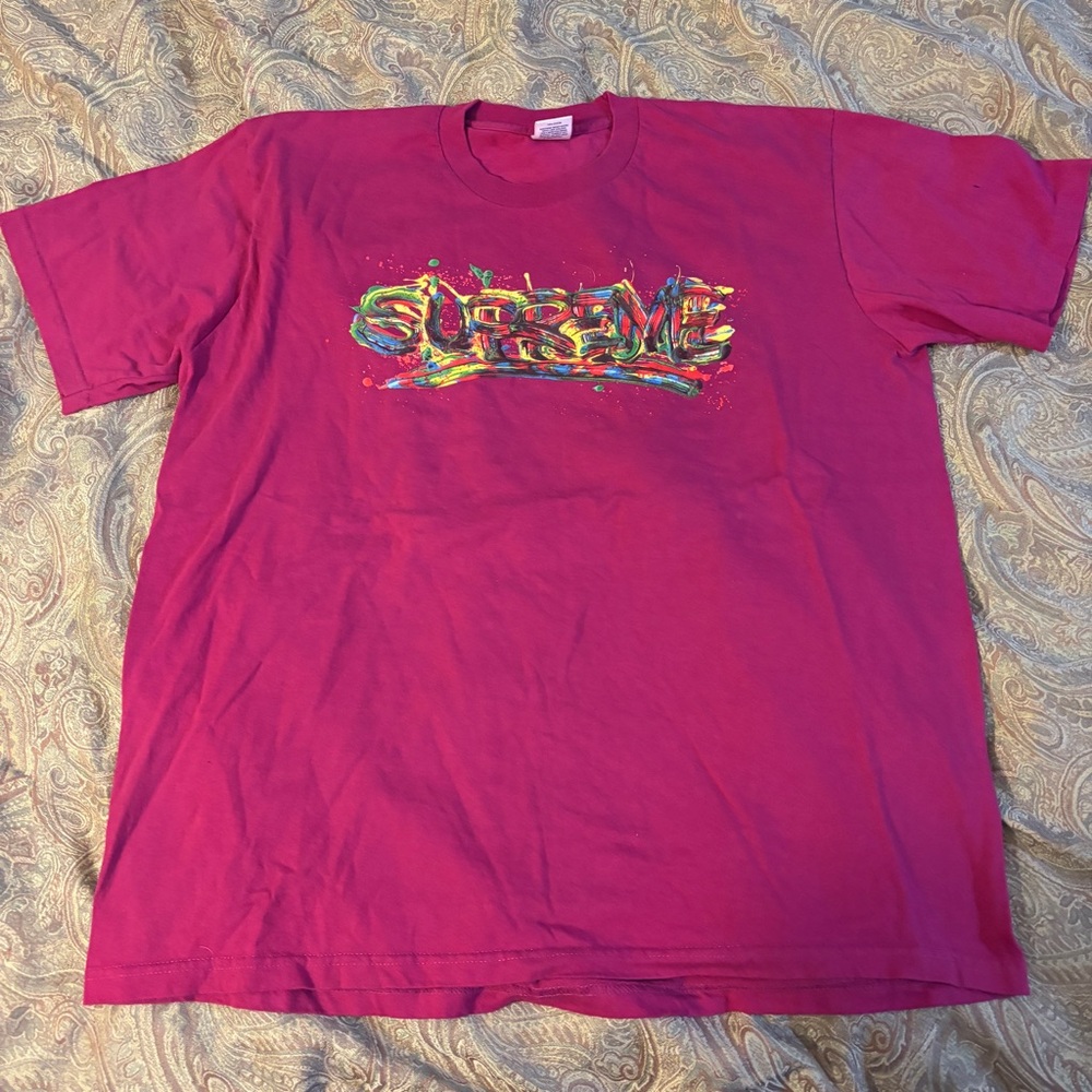 Supreme paint logo tee magenta